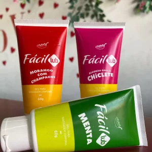 Kit 3 Géis Lubrificantes Fácil Lub 60G  - CHICLETE / MENTA / MORANGO