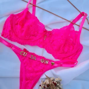 Conjunto Personalizável Renda Pink Neon