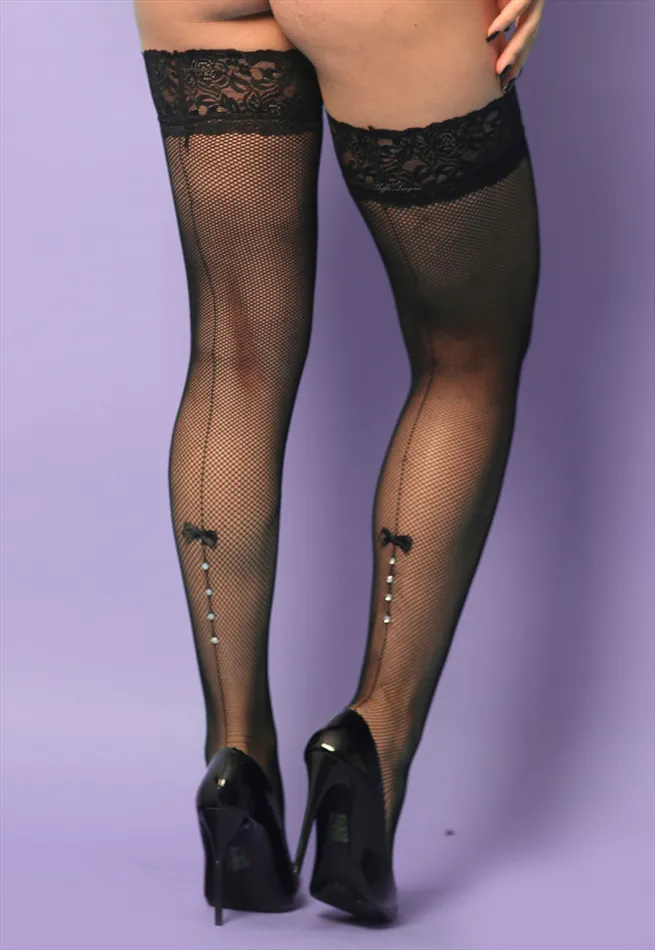 Meia 7/8 com Barra de Renda e Lacinhos e Strass Atrás