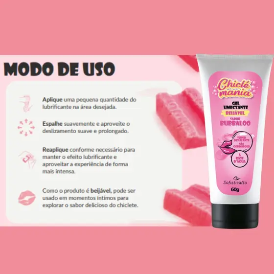 GEL LUBRIFICANTE BEIJÁVEL SABOR BUBBALOO 60G-CHICLÉ MANIA - Imagem 5
