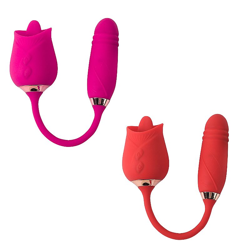 Vibrador de Ponto G e Clitóris com Língua / Vai e vem - Formato de Rosa - Flowery Plus - Imagem 2