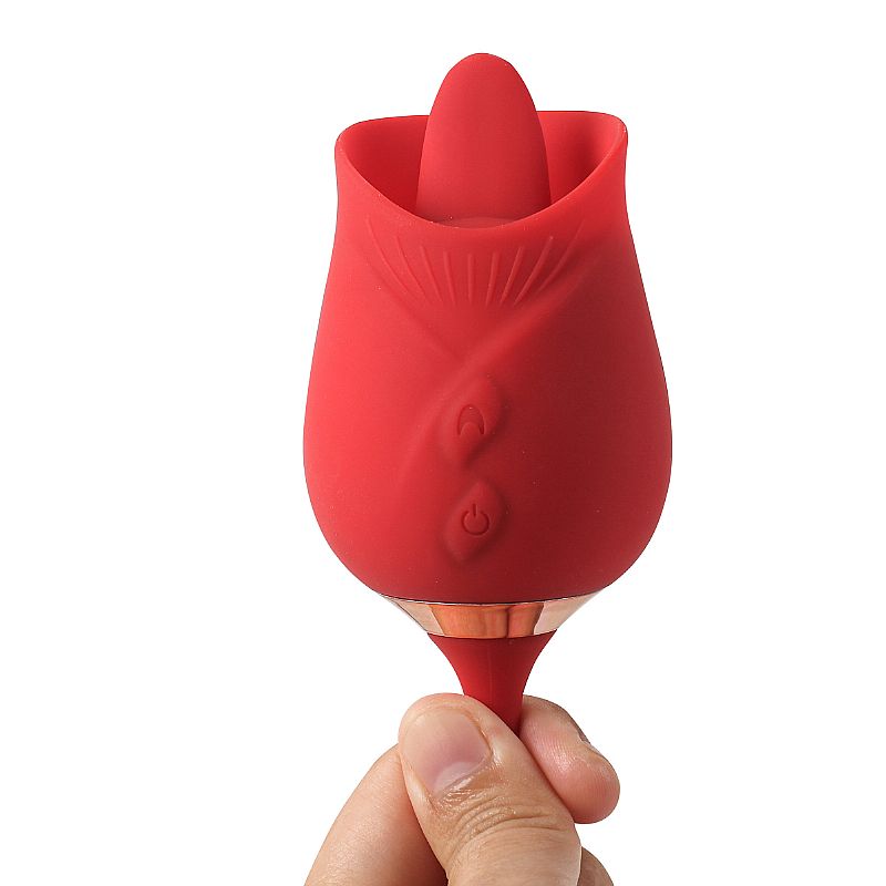 Vibrador de Ponto G e Clitóris com Língua / Vai e vem - Formato de Rosa - Flowery Plus - Imagem 5