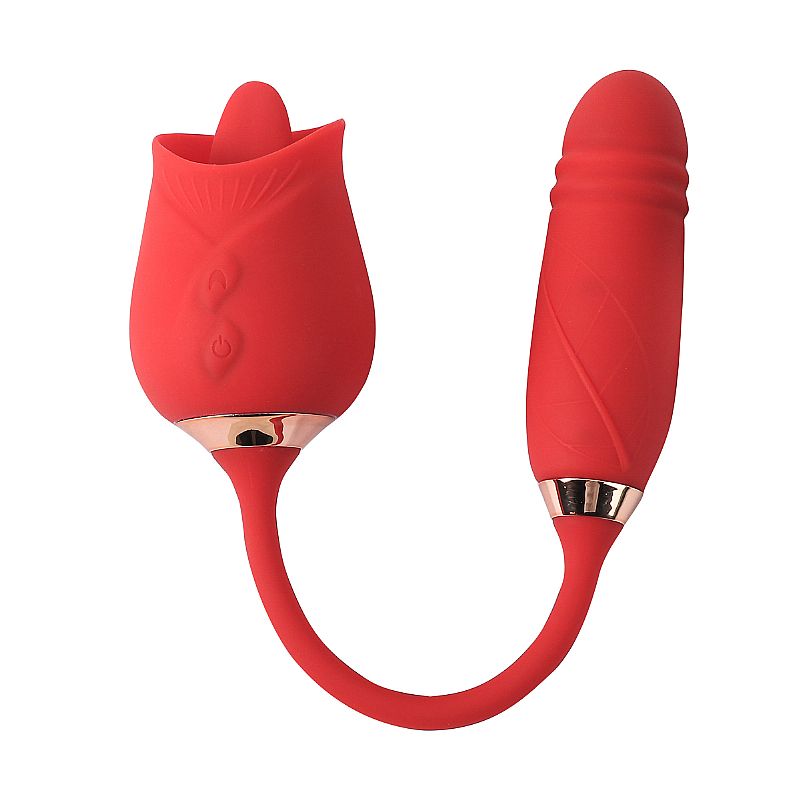 Vibrador de Ponto G e Clitóris com Língua / Vai e vem - Formato de Rosa - Flowery Plus